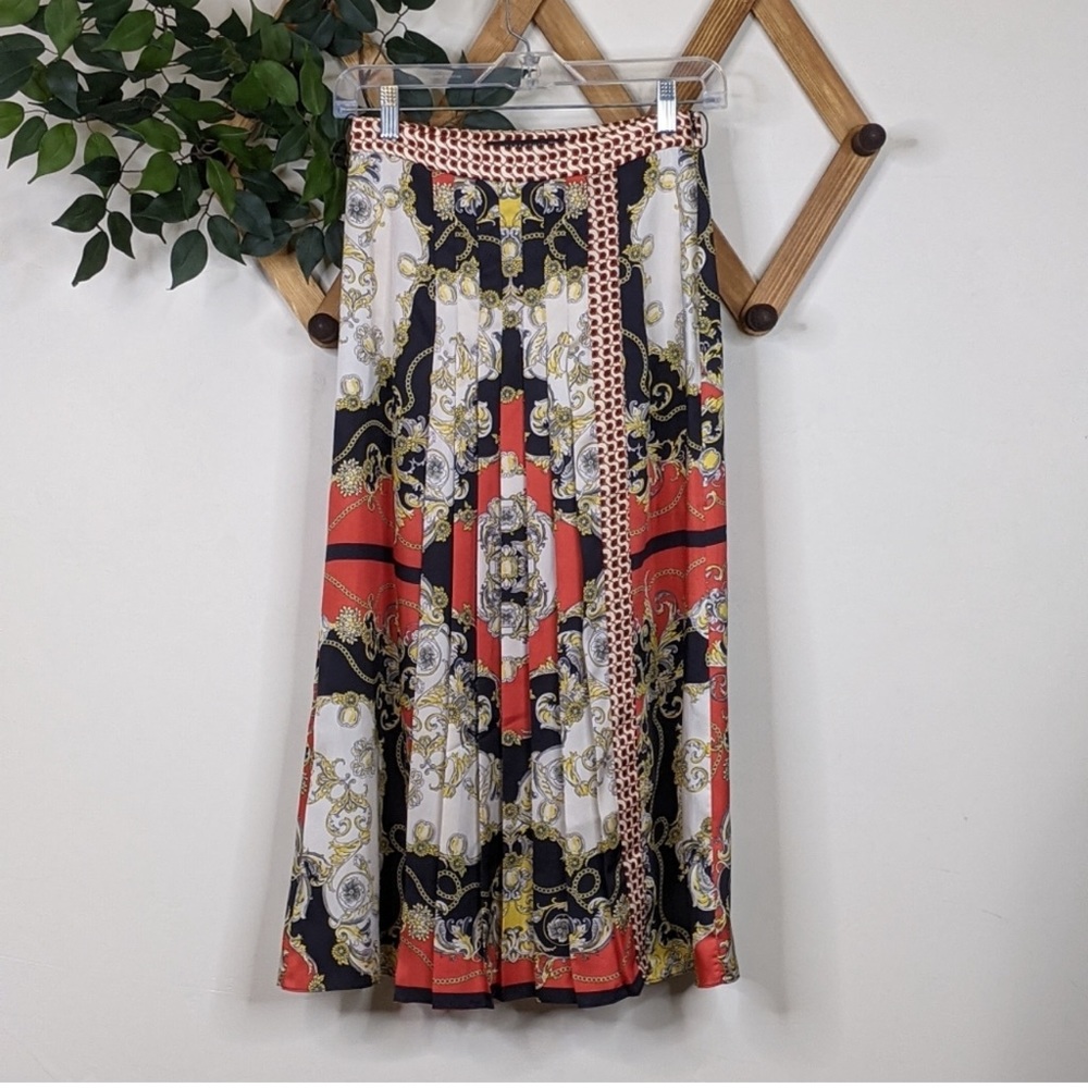 Zara Chain Print Baroque Pleated Midi Skirt